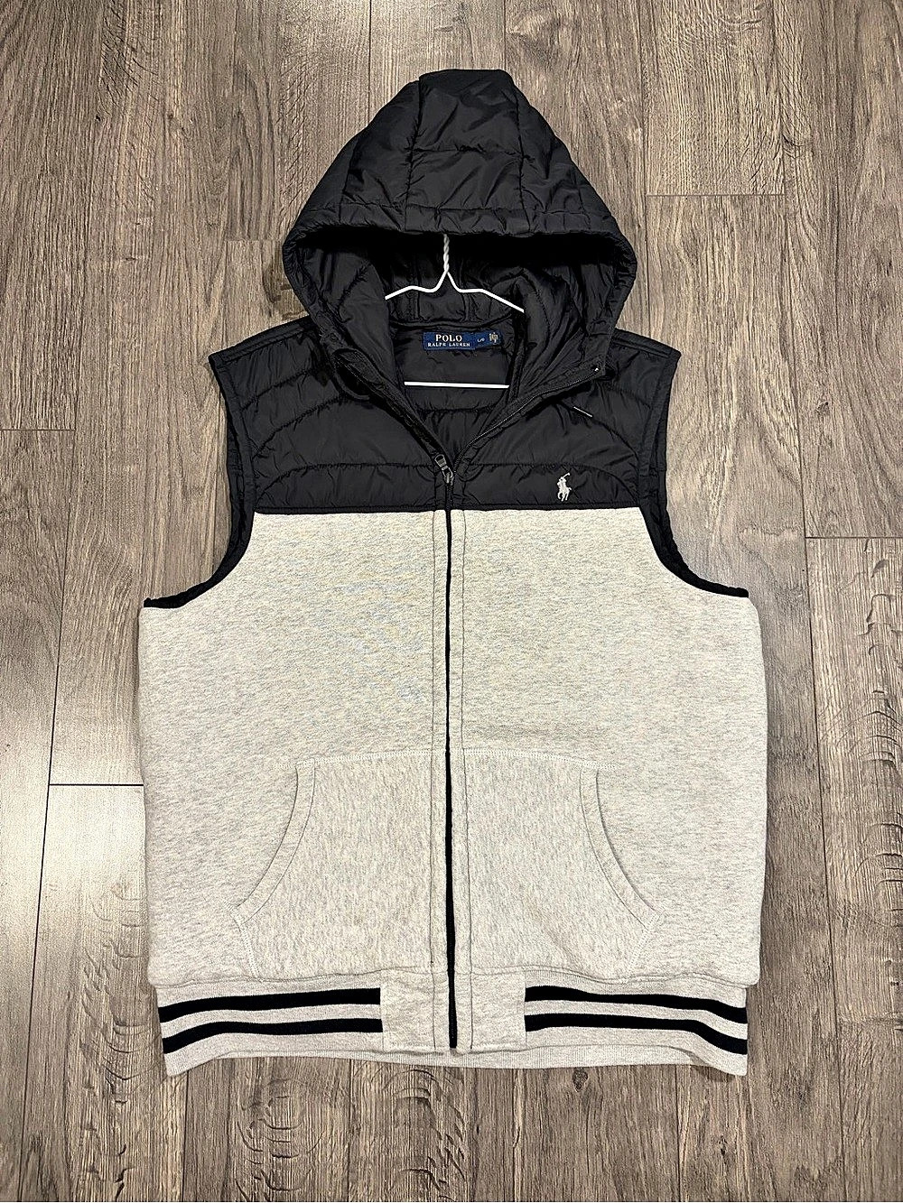 Polo Ralph Lauren Hybrid Hooded Vest Gray & Black Large